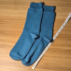 RoToTo Cotton Waffle Crew Socks_Dull Blue